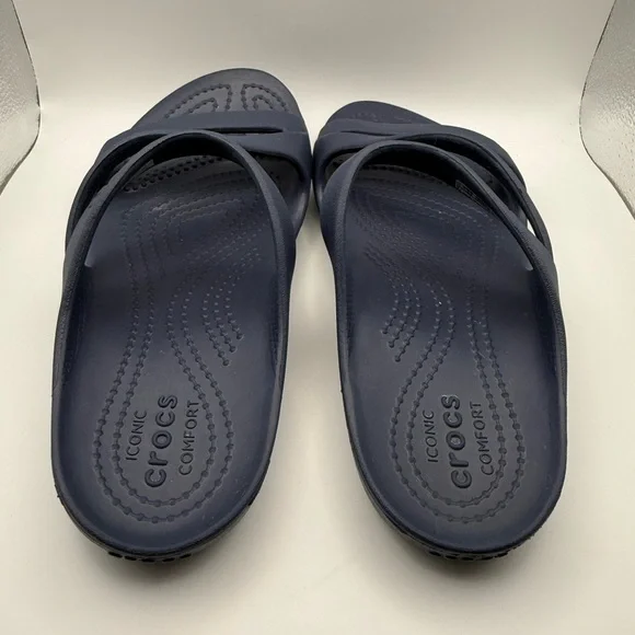 CROCS Navy Blue Women's Croslitr Slide Sandals Women Size 6 Like New - Picture 7 of 8